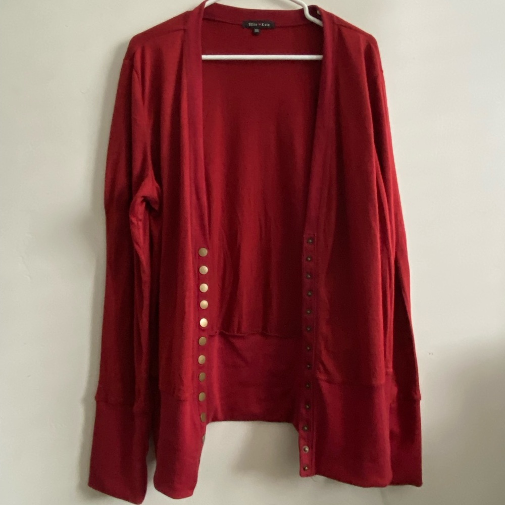 Red long sleeve button cardigan